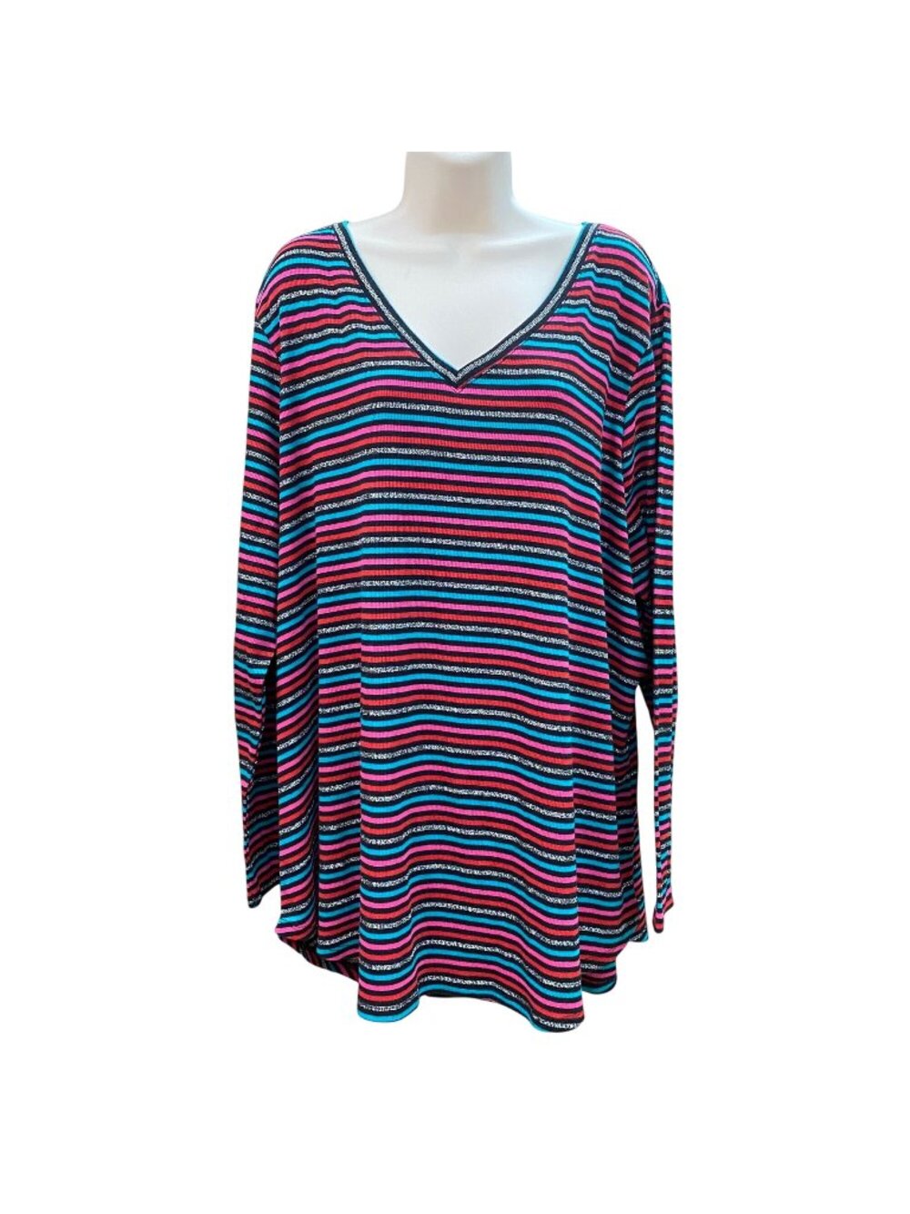 Lane Bryant Multicolored Striped V Neck Long Sleeve T-Shirt Top Size 22/24